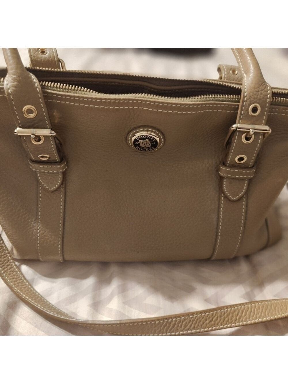 New Dooney Bourke Vintage Large Beige Leather Domed Satchel